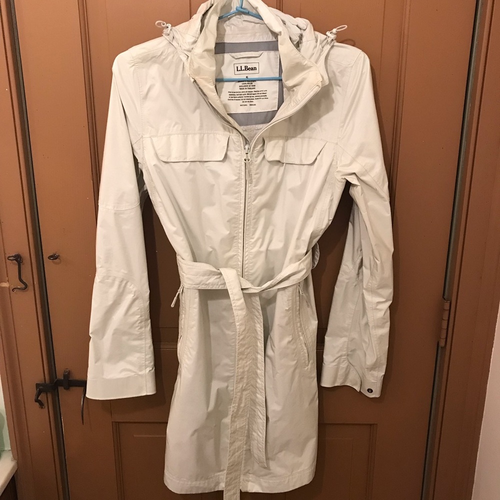 L.L. Bean Oyster Shell Gray Rain Trench Coat Small